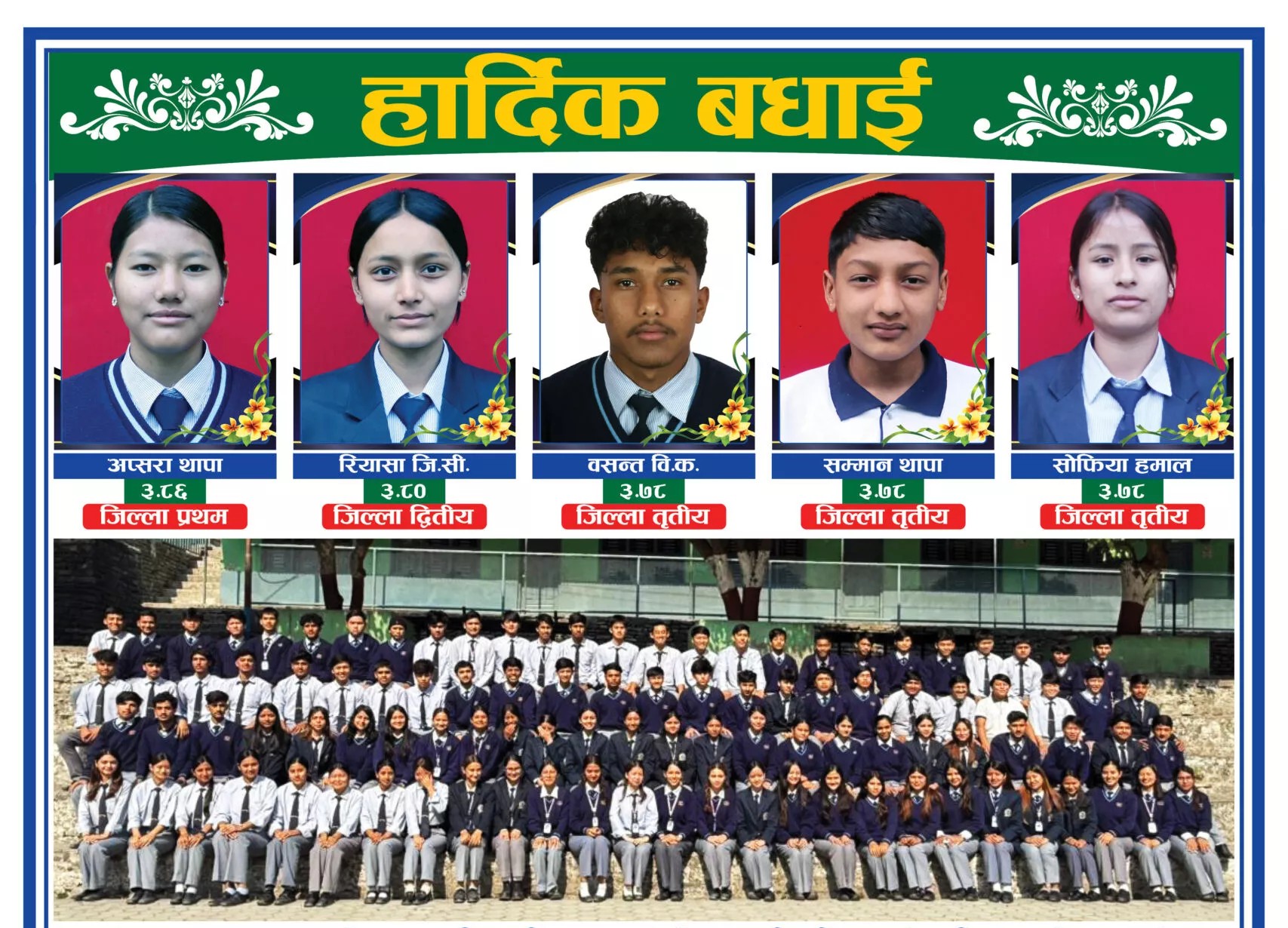 कक्षा १२ को नतिजा :  अप्सरा थापाले ल्याइन ३.८६ जिपिए